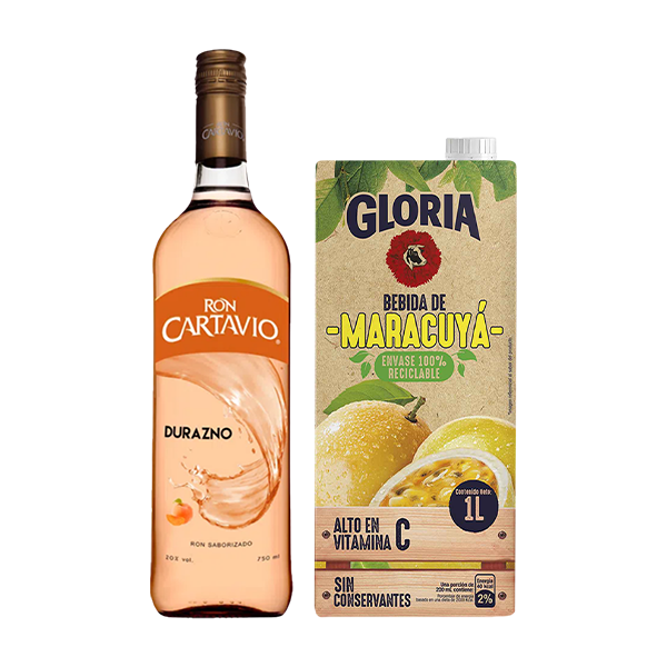 Cartavio Durazno Botella 750 ml + Gloria Maracuyá1.5 l